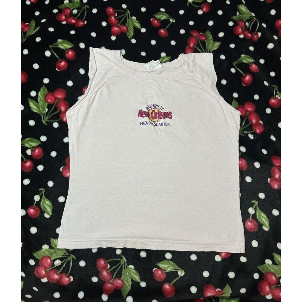 VTG 90s/Y2K New Orleans Baby Tee Womens Sz S Project E USA Made Pink Tank Fitted
